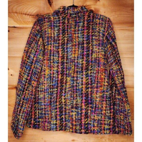 Chico's 1 Colorful Tweed Woven Blazer Jacket Button-Front - Picture 10 of 14
